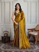 Thumbnail for Jyoti Fashion Women's Mustard Satin Silk Embroidered Designer Saree with Blouse