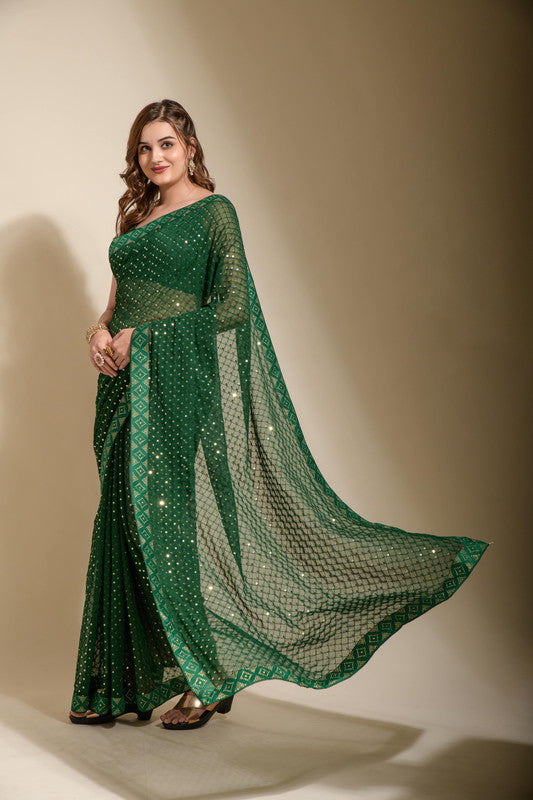 Jyoti Fashion Women's Navy Blue Sequence Embroidery Georgette Saree with Blouse - Distacart