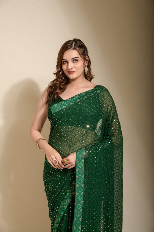 Jyoti Fashion Women's Navy Blue Sequence Embroidery Georgette Saree with Blouse - Distacart