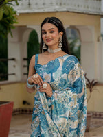 Thumbnail for Jyoti Fashion Morpich Chinon Digital Print with Mirror Saree with Blouse - Distacart