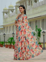 Thumbnail for Jyoti Fashion Women's Multicolor Chinon Digital Print with Mirror Saree with Blouse - Distacart