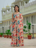 Thumbnail for Jyoti Fashion Women's Multicolor Chinon Digital Print with Mirror Saree with Blouse - Distacart