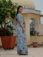 Thumbnail for Jyoti Fashion Women's Sky Blue Chinon Digital Print with Mirror Saree with Blouse - Distacart