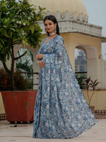 Thumbnail for Jyoti Fashion Women's Sky Blue Chinon Digital Print with Mirror Saree with Blouse - Distacart