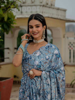 Thumbnail for Jyoti Fashion Women's Sky Blue Chinon Digital Print with Mirror Saree with Blouse - Distacart