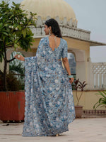 Thumbnail for Jyoti Fashion Women's Sky Blue Chinon Digital Print with Mirror Saree with Blouse - Distacart