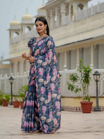 Thumbnail for Jyoti Fashion Women's Navy Blue Chinon Digital Print with Mirror Saree with Blouse - Distacart