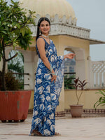 Thumbnail for Jyoti Fashion Women's Royal Blue Chinon Digital Print with Mirror Saree with Blouse - Distacart