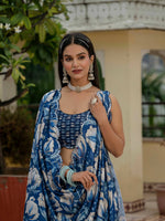 Thumbnail for Jyoti Fashion Women's Royal Blue Chinon Digital Print with Mirror Saree with Blouse - Distacart