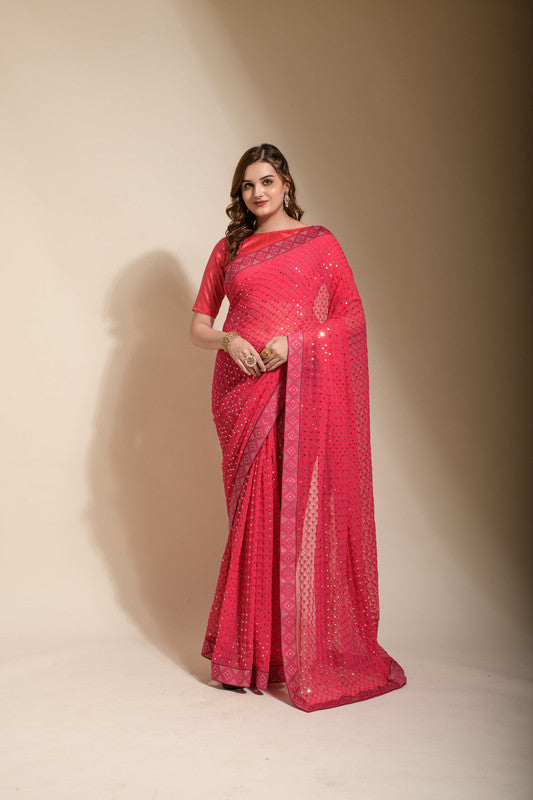 Jyoti Fashion Women's Green Sequence Embroidery Georgette Saree with Blouse - Distacart