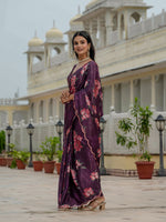 Thumbnail for Jyoti Fashion Women's Wine Chinon Digital Print with Mirror Saree with Blouse - Distacart