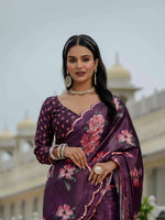 Thumbnail for Jyoti Fashion Women's Wine Chinon Digital Print with Mirror Saree with Blouse - Distacart