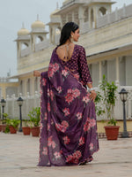 Thumbnail for Jyoti Fashion Women's Wine Chinon Digital Print with Mirror Saree with Blouse - Distacart
