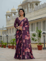 Thumbnail for Jyoti Fashion Women's Wine Chinon Digital Print with Mirror Saree with Blouse - Distacart