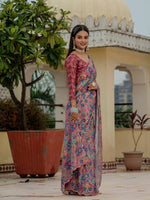 Thumbnail for Jyoti Fashion Women's Multicolor Chinon Digital Print with Mirror Saree with Blouse - Distacart
