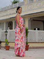 Thumbnail for Jyoti Fashion Women's Pink Chinon Digital Print with Mirror Saree with Blouse - Distacart
