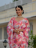 Thumbnail for Jyoti Fashion Women's Pink Chinon Digital Print with Mirror Saree with Blouse - Distacart