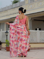 Thumbnail for Jyoti Fashion Women's Pink Chinon Digital Print with Mirror Saree with Blouse - Distacart