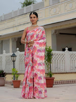 Thumbnail for Jyoti Fashion Women's Pink Chinon Digital Print with Mirror Saree with Blouse - Distacart