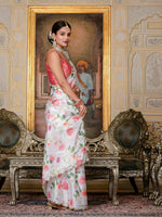 Thumbnail for Jyoti Fashion Women's White Chinon Digital Print with Mirror Saree with Blouse - Distacart
