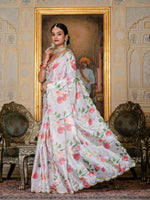 Thumbnail for Jyoti Fashion Women's White Chinon Digital Print with Mirror Saree with Blouse - Distacart