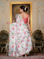 Thumbnail for Jyoti Fashion Women's White Chinon Digital Print with Mirror Saree with Blouse - Distacart