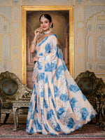 Thumbnail for Jyoti Fashion Women's Blue Chinon Digital Print with Mirror Saree with Blouse - Distacart