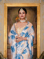 Thumbnail for Jyoti Fashion Women's Blue Chinon Digital Print with Mirror Saree with Blouse - Distacart