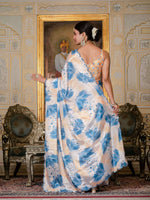 Thumbnail for Jyoti Fashion Women's Blue Chinon Digital Print with Mirror Saree with Blouse - Distacart