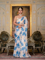 Thumbnail for Jyoti Fashion Women's Blue Chinon Digital Print with Mirror Saree with Blouse - Distacart