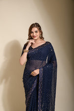 Thumbnail for Jyoti Fashion Women's Pink Sequence Embroidery Georgette Saree with Blouse - Distacart