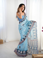 Thumbnail for Jyoti Fashion Women's Sky Blue Chinon Digital Printed Designer Saree with Blouse - Distacart