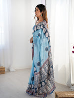 Thumbnail for Jyoti Fashion Women's Sky Blue Chinon Digital Printed Designer Saree with Blouse - Distacart