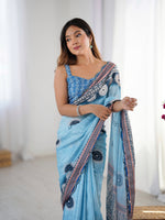 Thumbnail for Jyoti Fashion Women's Sky Blue Chinon Digital Printed Designer Saree with Blouse - Distacart