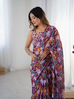Thumbnail for Jyoti Fashion Women's Multicolor Chinon Digital Printed Designer Saree with Blouse - Distacart