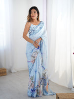 Thumbnail for Jyoti Fashion Women's Sky Blue Chinon Digital Printed Designer Saree with Blouse - Distacart