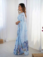 Thumbnail for Jyoti Fashion Women's Sky Blue Chinon Digital Printed Designer Saree with Blouse - Distacart