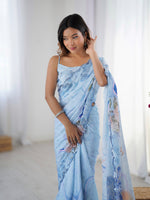 Thumbnail for Jyoti Fashion Women's Sky Blue Chinon Digital Printed Designer Saree with Blouse - Distacart