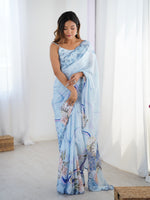 Thumbnail for Jyoti Fashion Women's Sky Blue Chinon Digital Printed Designer Saree with Blouse - Distacart