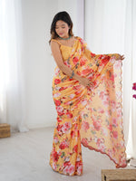 Thumbnail for Jyoti Fashion Women's Yellow Chinon Digital Printed Designer Saree with Blouse - Distacart