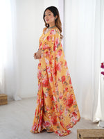 Thumbnail for Jyoti Fashion Women's Yellow Chinon Digital Printed Designer Saree with Blouse - Distacart