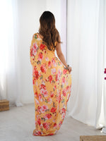 Thumbnail for Jyoti Fashion Women's Yellow Chinon Digital Printed Designer Saree with Blouse - Distacart