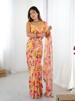 Thumbnail for Jyoti Fashion Women's Yellow Chinon Digital Printed Designer Saree with Blouse - Distacart