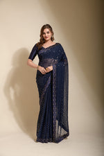 Thumbnail for Jyoti Fashion Women's Pink Sequence Embroidery Georgette Saree with Blouse - Distacart