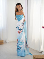 Thumbnail for Jyoti Fashion Women's Sky Blue Chinon Digital Printed Designer Saree with Blouse - Distacart