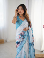 Thumbnail for Jyoti Fashion Women's Sky Blue Chinon Digital Printed Designer Saree with Blouse - Distacart