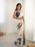 Thumbnail for Jyoti Fashion Women's Off White Chinon Digital Printed Designer Saree with Blouse - Distacart
