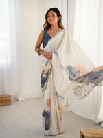 Thumbnail for Jyoti Fashion Women's Off White Chinon Digital Printed Designer Saree with Blouse - Distacart