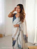 Thumbnail for Jyoti Fashion Women's Off White Chinon Digital Printed Designer Saree with Blouse - Distacart