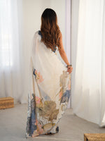Thumbnail for Jyoti Fashion Women's Off White Chinon Digital Printed Designer Saree with Blouse - Distacart